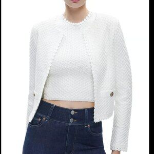 Alice + Olivia Noella Scalloped Knit Jacket Cotton Cardigan Soft White